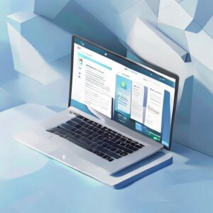 Ilustrasi antarmuka dashboard website modern dengan fitur pop-up portofolio bergaya SaaS yang minimalis dan profesional.