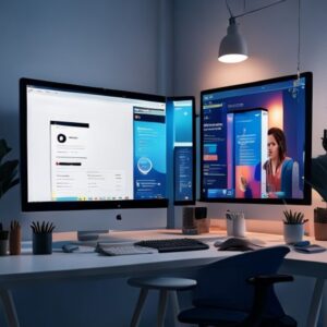 Ilustrasi perbandingan antara tampilan portofolio website statis berupa gambar dan preview website interaktif yang dapat di-scroll langsung.